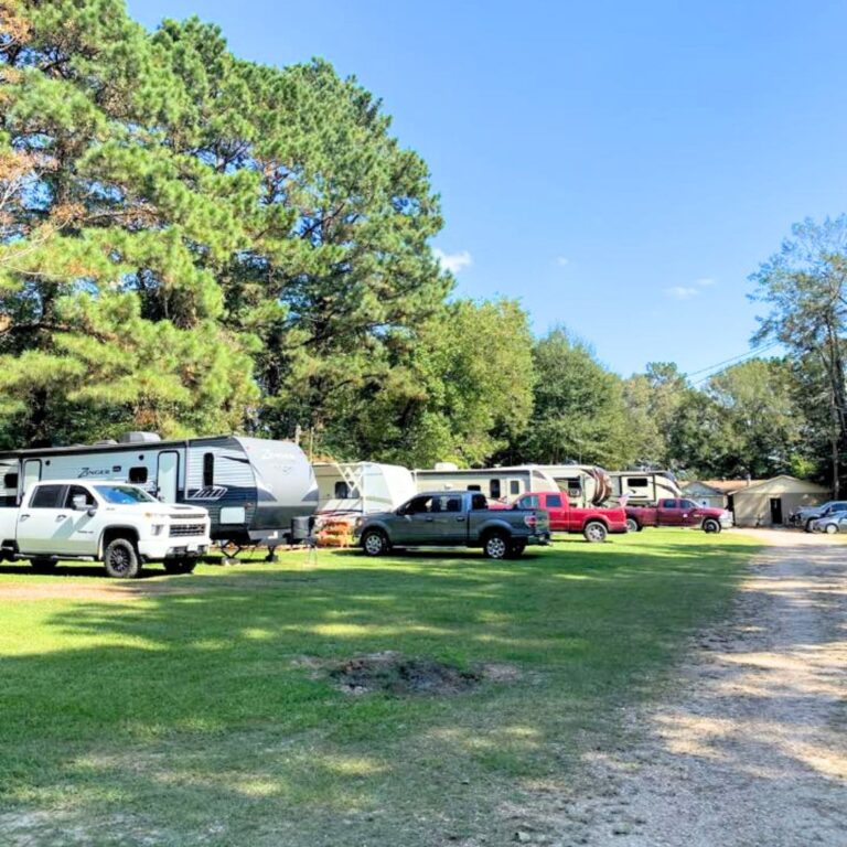 Personal vehicles and RV's parked at Shelby J's RV Park
