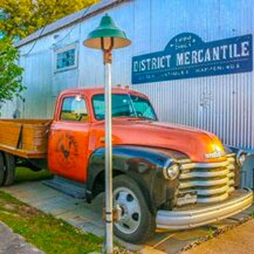 Vintage truck outside District Mercantile