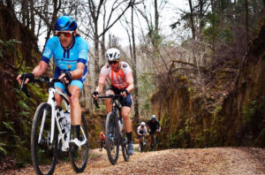 Cyclists on a nature hiking trail