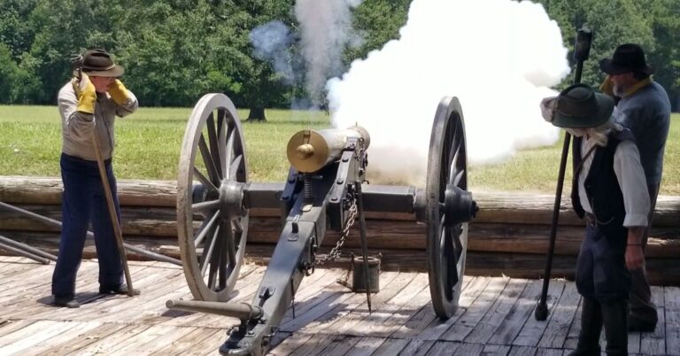 History reenactment with a cannon at Port Hudson Historic Site
