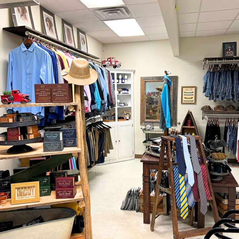 A display of men's clothing inside Muddy Waters Unlimited